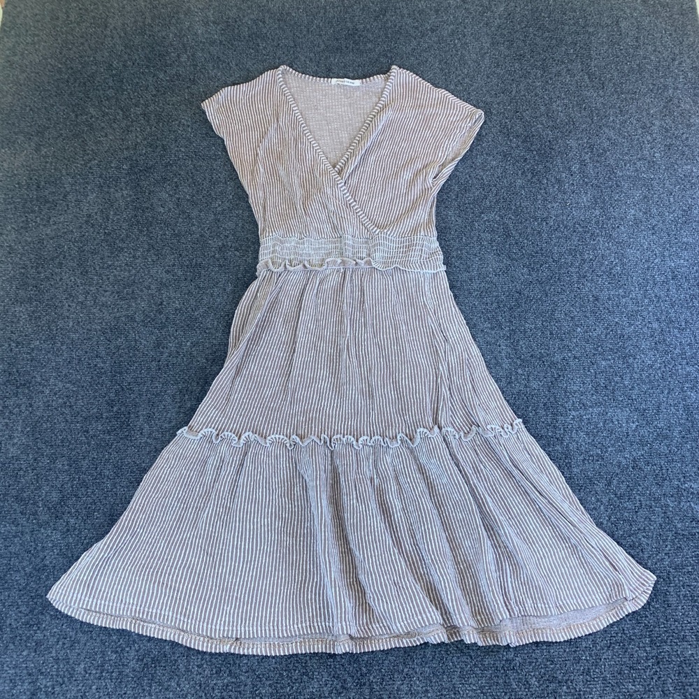 Caution to the Wind Fit & Flare Dress Womens XS Brown White Good Striped Midi